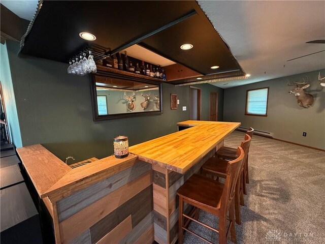 4220 Sillman Pl, Kettering, OH 45440 - dining room with bar, carpet floors, recessed lighting, and a baseboard heating unit