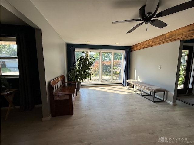 4220 Sillman Pl, Kettering, OH 45440 - sitting room featuring healthy amount of natural light, wood finished floors, ceiling fan, and recessed lighting