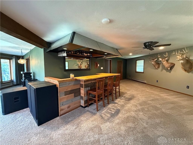 4220 Sillman Pl, Kettering, OH 45440 - indoor dry bar with carpet floors, plenty of natural light, a ceiling fan, and a baseboard radiator