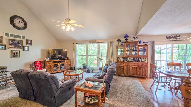 26484 State Highway 3, Kirksville, MO 63501 - living area featuring ceiling fan, healthy amount of natural light, and high vaulted ceiling