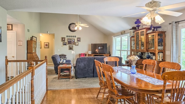 26484 State Highway 3, Kirksville, MO 63501 - dining room featuring a ceiling fan, light wood finished floors, plenty of natural light, and lofted ceiling