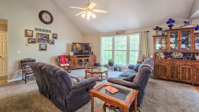 26484 State Highway 3, Kirksville, MO 63501 - living area with carpet flooring, ceiling fan, and high vaulted ceiling
