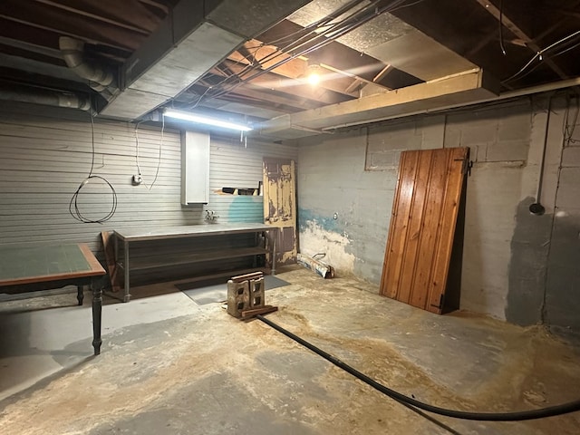 basement with a workshop area