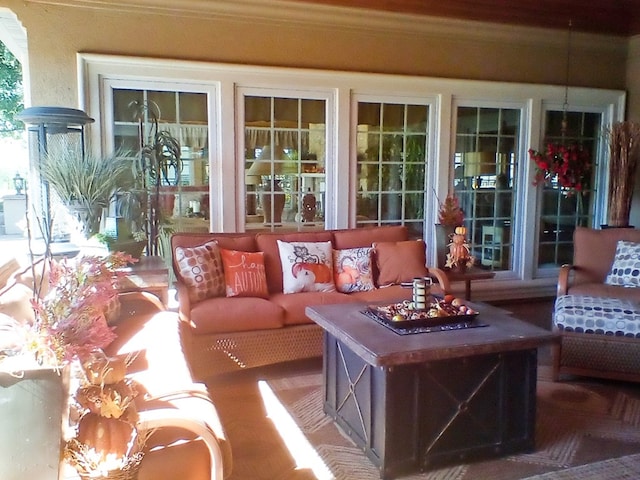 view of patio / terrace featuring an outdoor living space with a fire pit