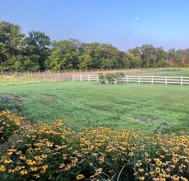 view of yard featuring fence and a rural view