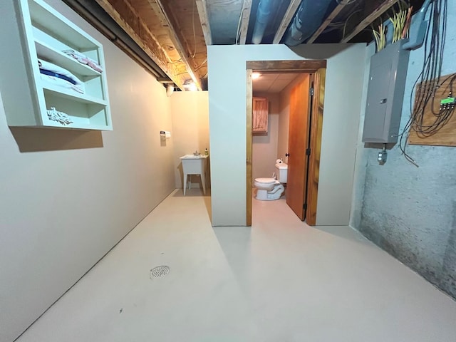 unfinished basement with electric panel