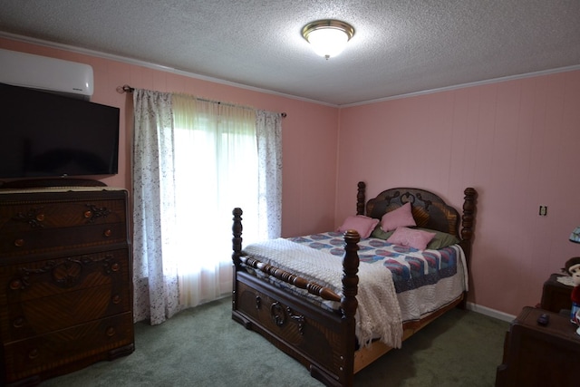 1719 N Osteopathy, Kirksville, MO 63501 - bedroom with crown molding, carpet floors, a textured ceiling, and a wall mounted AC