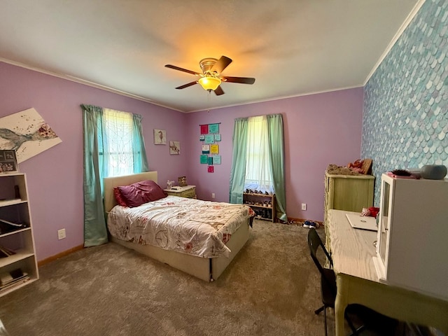 33 Overbrook Dr, Kirksville, MO 63501 - carpeted bedroom featuring ornamental molding, multiple windows, ceiling fan, and baseboards
