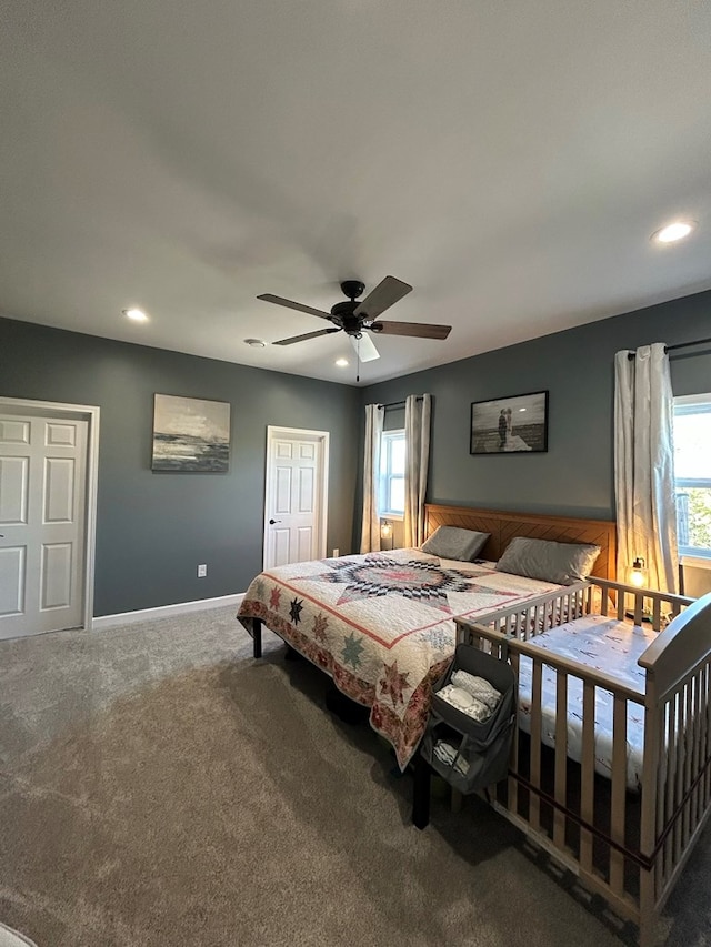 bedroom with carpet and ceiling fan