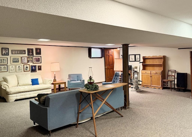 1921 First St, Kirksville, MO 63501 - carpeted living room with a textured ceiling