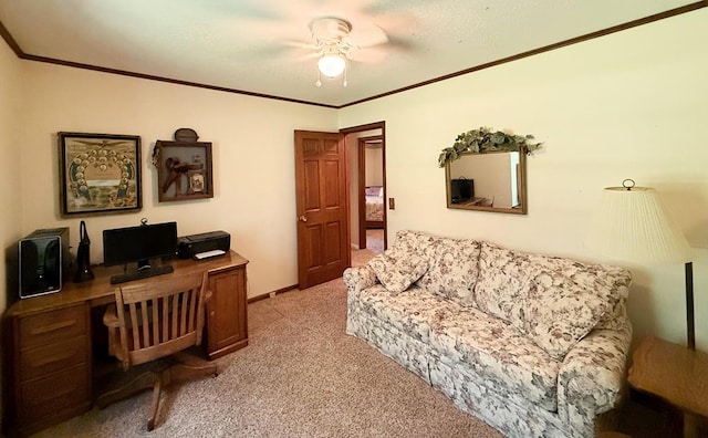 1921 First St, Kirksville, MO 63501 - office area with light colored carpet, ornamental molding, and a ceiling fan