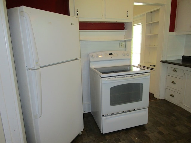 709 E Line St, Kirksville, MO 63501 - kitchen with white appliances, open shelves, and white cabinetry