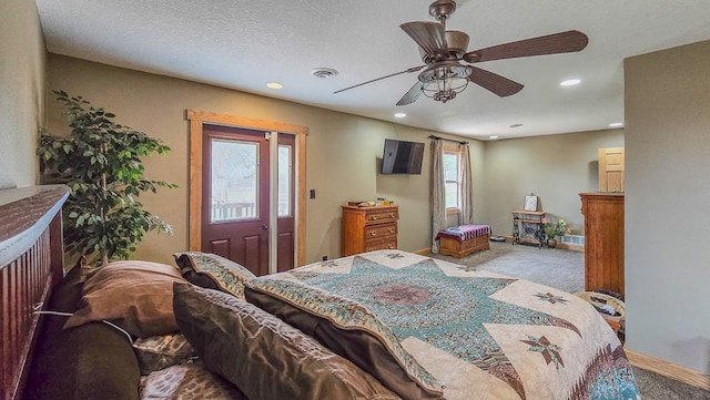 26831 State Highway 11, Kirksville, MO 63501 - bedroom with recessed lighting, baseboards, a textured ceiling, carpet floors, and visible vents