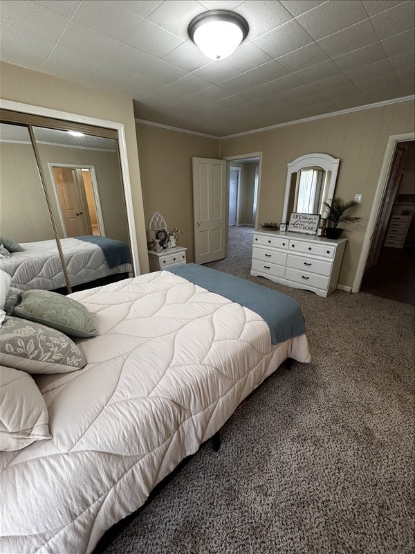 1617 N Church St, Marceline, MO 64658 - carpeted bedroom featuring crown molding and a closet