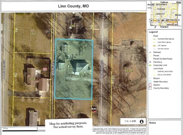1617 N Church St, Marceline, MO 64658 - map of property location featuring property parcel outlined