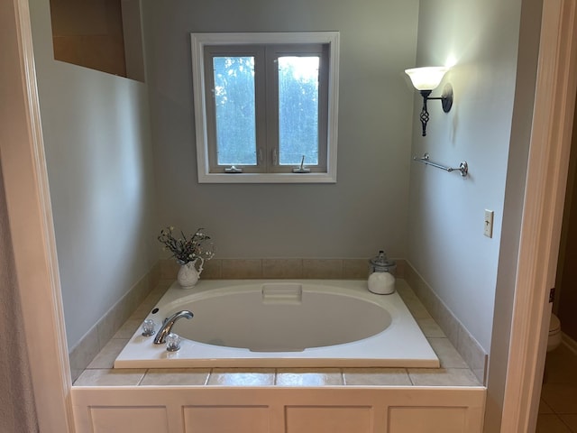 bathroom with a washtub and toilet