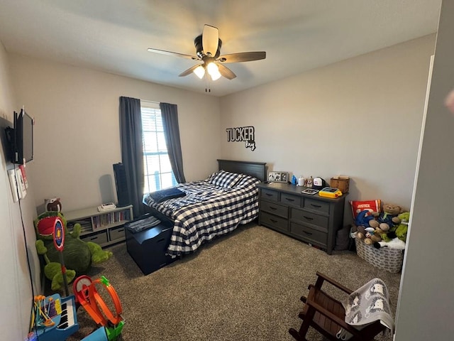 bedroom with carpet floors and ceiling fan