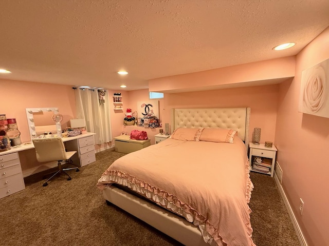 609 E Clark St, La Plata, MO 63549 - bedroom featuring dark carpet, a desk, recessed lighting, and a textured ceiling
