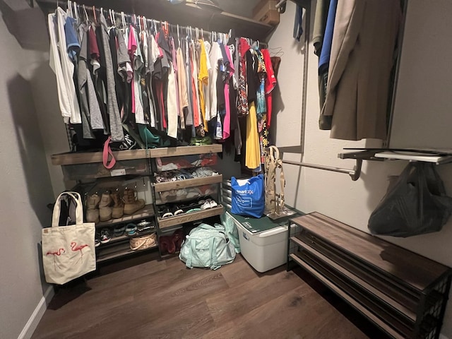 spacious closet with wood finished floors