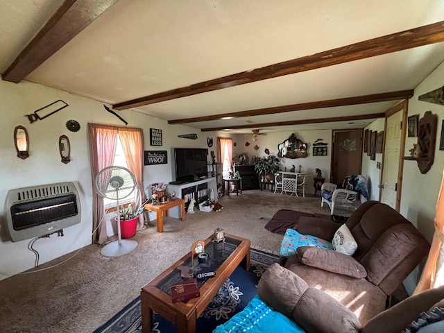 21161 State Highway Ff, Worthington, MO 63567 - carpeted living room with heating unit and beam ceiling