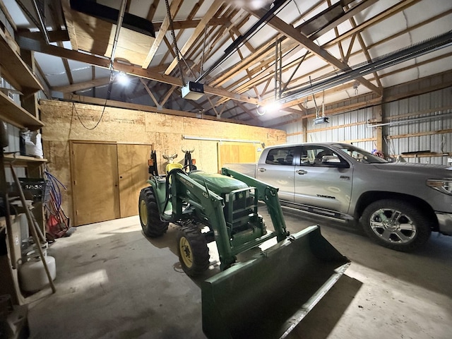 garage with a garage door opener