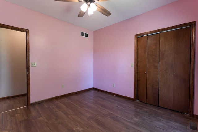 25340 SW Blvd, Bevier, MO 63532 - unfurnished bedroom with wood finished floors, a ceiling fan, and a closet