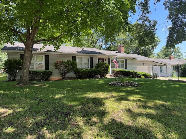 202 W Laharpe St, Kirksville, MO 63501 - ranch-style house with a garage, a chimney, and a front lawn