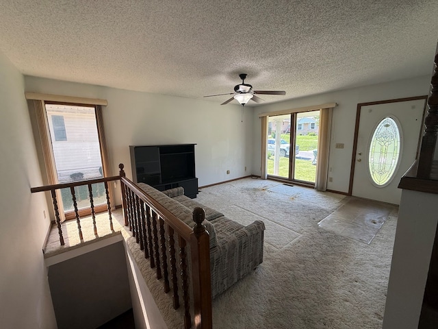 1214 E Washington, Kirksville, MO 63501 - living room with carpet flooring, a ceiling fan, and a textured ceiling