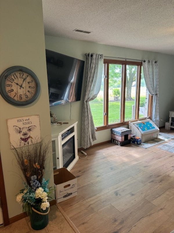 34829 State Highway C, Bevier, MO 63532 - living area featuring a textured ceiling and light wood-type flooring