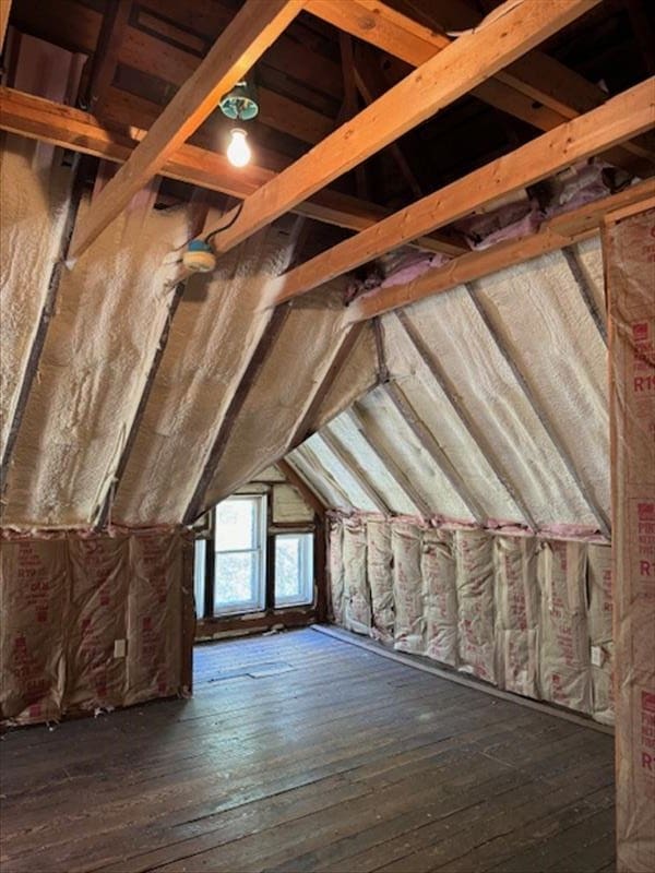 view of unfinished attic