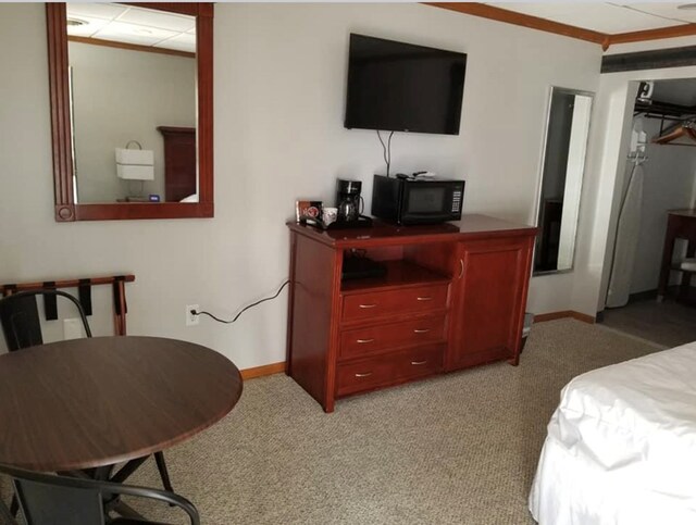 101 S Main St, Usa, Marceline, MO 64658 - bedroom with light colored carpet, baseboards, crown molding, and a closet