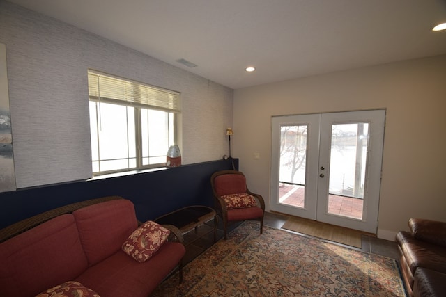 living room with french doors