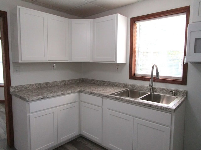 403 E Cottonwood, Kirksville, MO 63501 - kitchen with a sink, white microwave, white cabinets, and light countertops