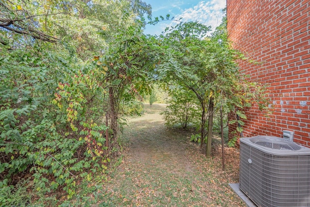 view of yard featuring central air condition unit