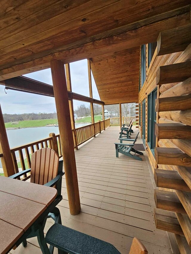 wooden deck with a water view