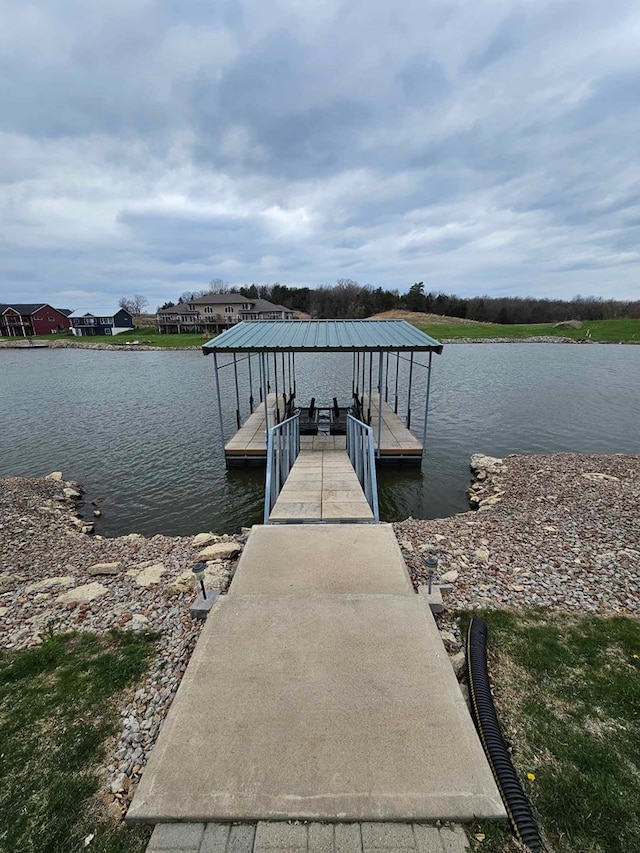 view of dock with a water view
