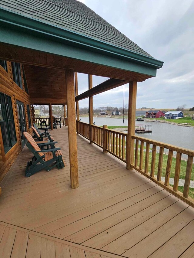 deck with a water view