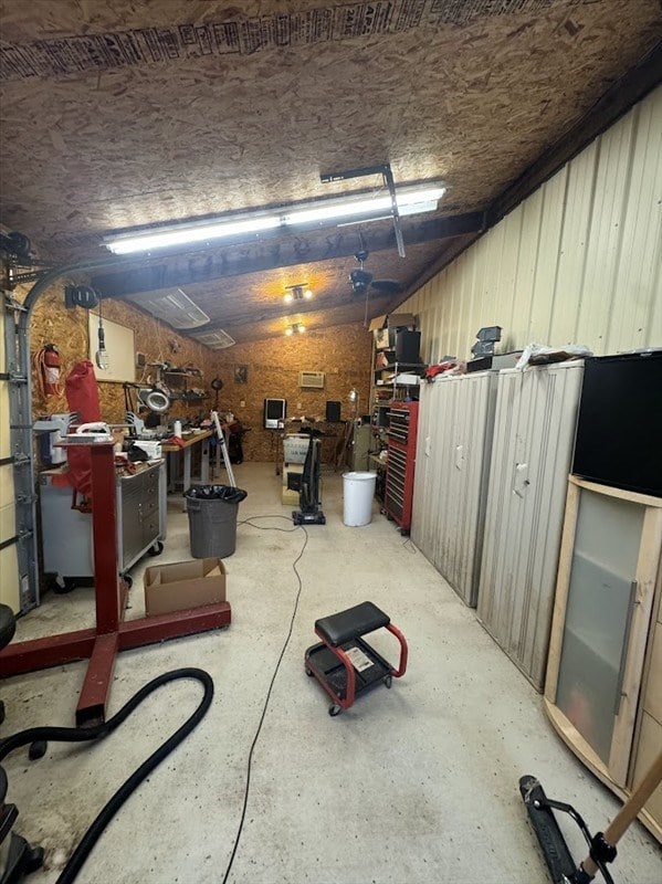 garage featuring a workshop area