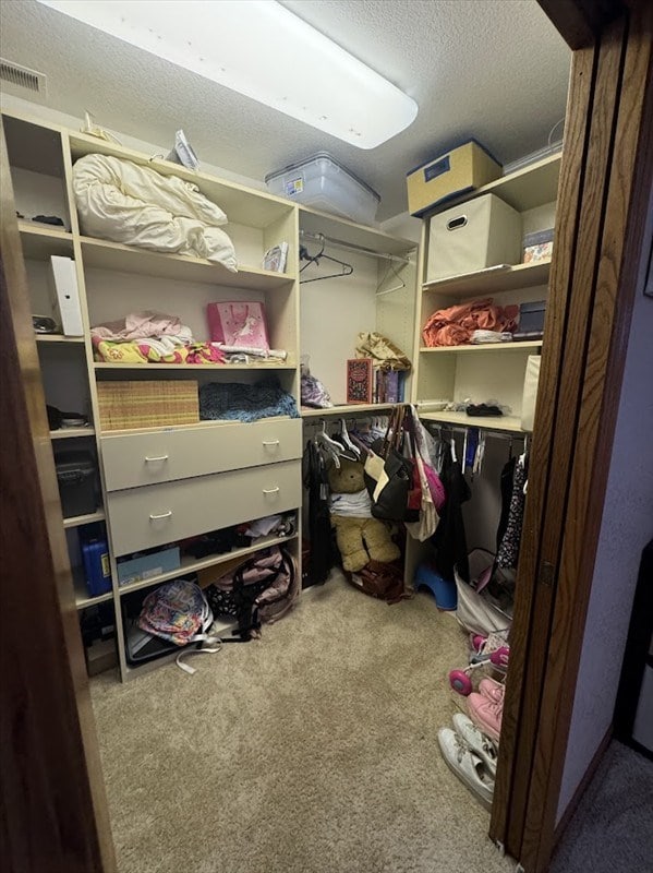 walk in closet featuring carpet