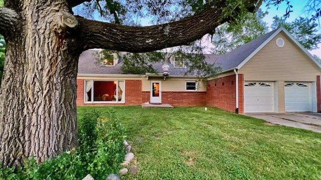 64234 Hwy 6, Green Castle, MO 63544 - view of front of house with brick siding, a garage, a front yard, and driveway