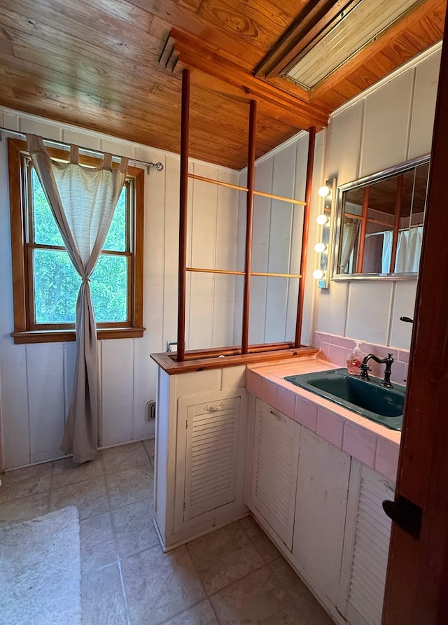64234 Hwy 6, Green Castle, MO 63544 - bathroom featuring wood ceiling and vanity