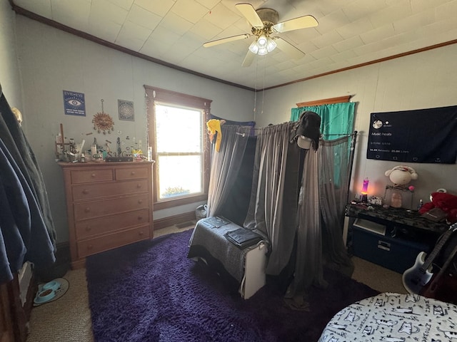 616 E Jefferson St, Kirksville, MO 63501 - bedroom featuring carpet, ornamental molding, and a ceiling fan