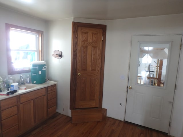 interior space with hardwood / wood-style floors and vanity