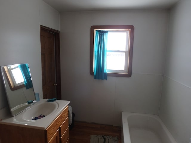 bathroom with a washtub and vanity