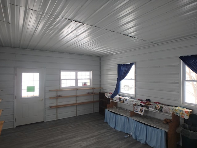 interior space with dark hardwood / wood-style flooring