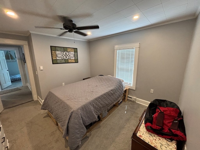 712 W Shelby, Kirksville, MO 63501 - bedroom with carpet, crown molding, recessed lighting, and ceiling fan