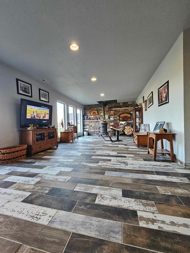 interior space featuring a textured ceiling