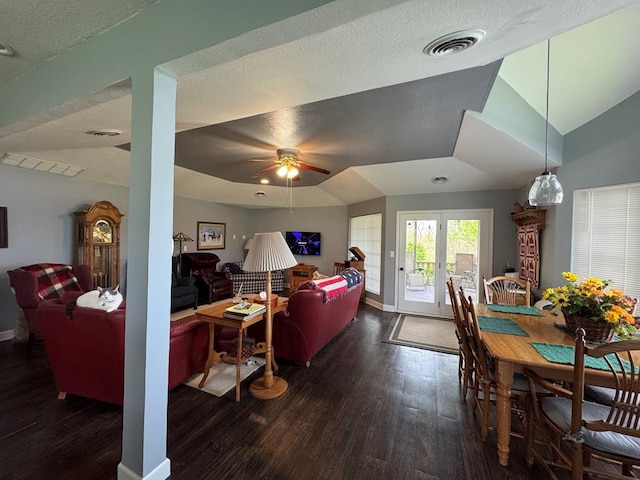 53895 E 3rd St, Milan, MO 63556 - living area with wood finished floors, a ceiling fan, visible vents, and baseboards