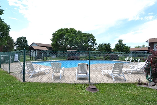 view of pool featuring a patio area and a yard