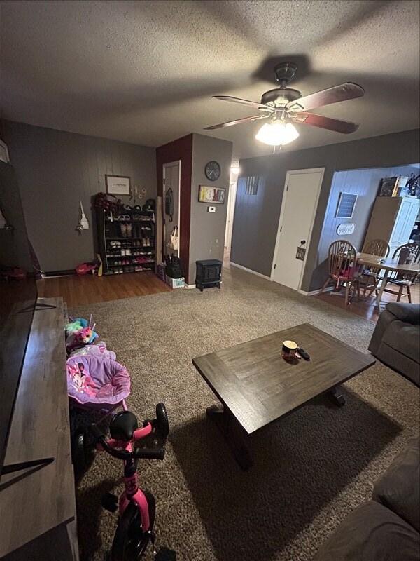 116 Adams St, Centralia, MO 65240 - living area with a ceiling fan and a textured ceiling